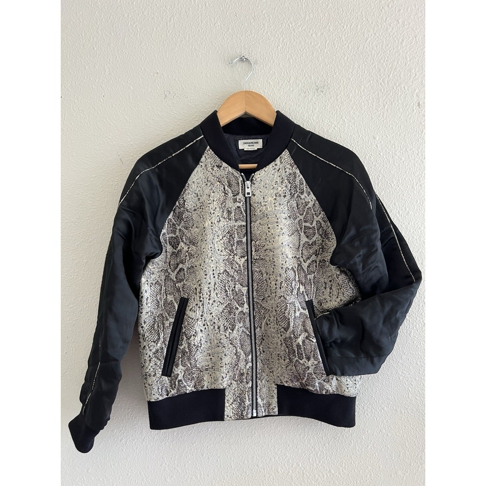 Zadig & Voltaire Deluxe Billy Snake Jacket Womens XS Black Grey Snakeskin Bomber
